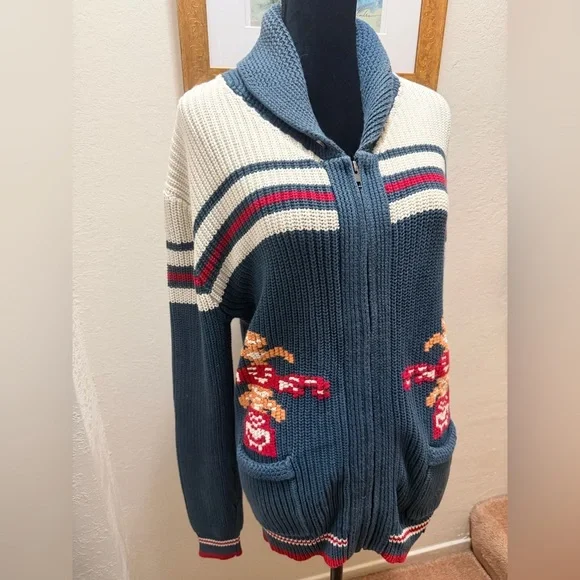 The J. Peterman Company  Small 100% Cotton vintage-style Cowichan knit zip-up - Picture 2 of 14